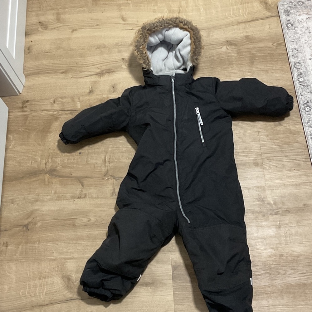 H&M Black Snowsuit with Faux Fur Hood
